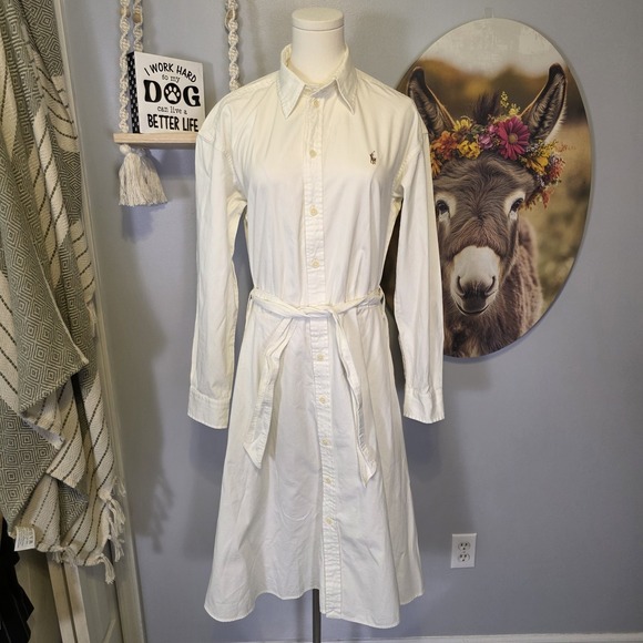 Polo Ralph Lauren Dresses & Skirts - Polo Ralph Lauren Belted Shirt Dress Size 12 Fit Flare Pony Logo Long Sleeve